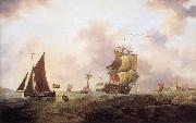 Francis Swaine A two-decker of the Royal Navy and other shipping off St.Peter Port oil painting picture wholesale
